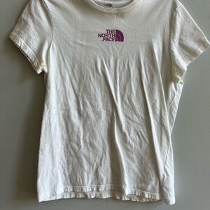 The North Face Women's Tee in White with Purple Logo size large